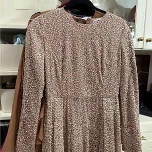 Maya Floral Embroidered Dress in Beige